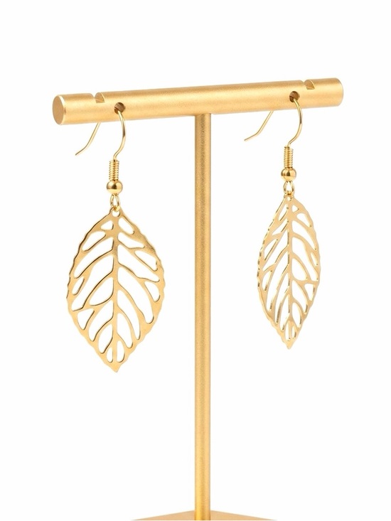 Artisan Jewelry - New Petite Artisan Lightweight Minimalist Gold Floral Hallow Leaf Earrings